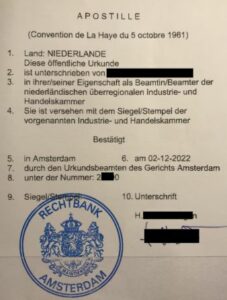 Apostille Niederlande - Handelsregisterauszug